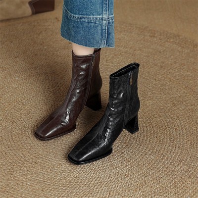 气质高跟真皮短靴马丁靴女