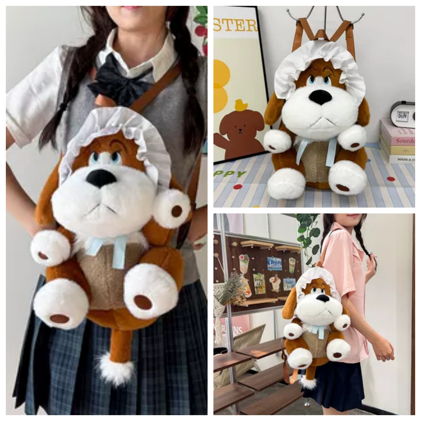 毛绒趴趴狗儿童少女外出双肩包女冬季冬天娜娜呆萌保姆狗卡通背包