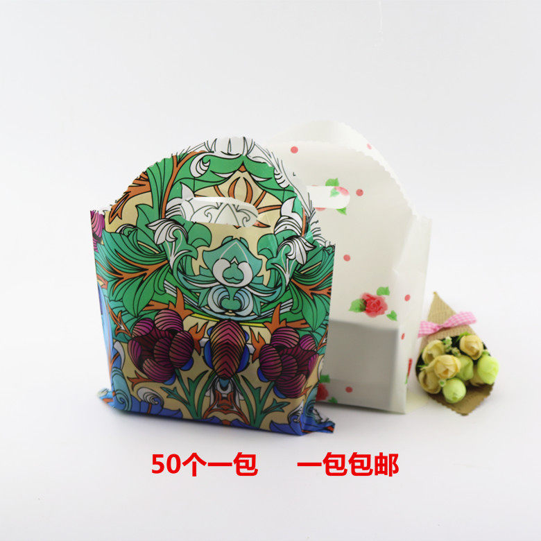 新款加厚玫瑰花粉色字母手提花边袋包邮服装店塑料胶包装袋子批发