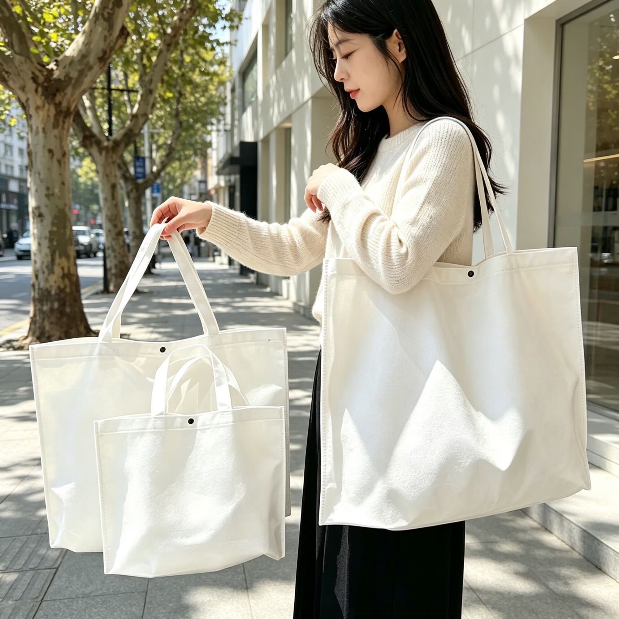 简约风纯色大容量服装店手提袋女单肩背购物袋通用无纺布袋子定制图片