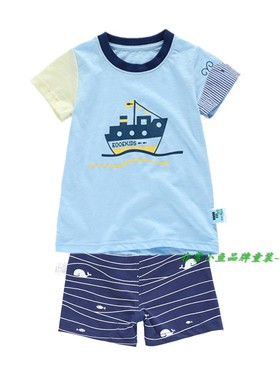 非常小鱼2018夏装18291男童背心短袖T恤短裤套装80-120码满百包邮