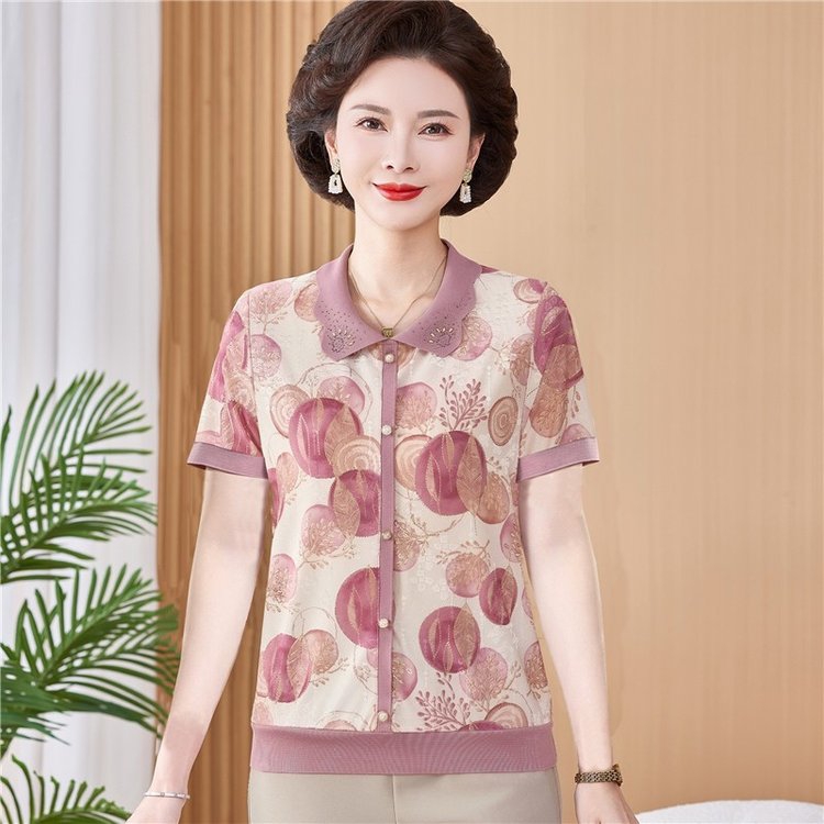 妈妈夏装短袖女t恤2025新款正肩50多岁洋气质中老年女装上衣670