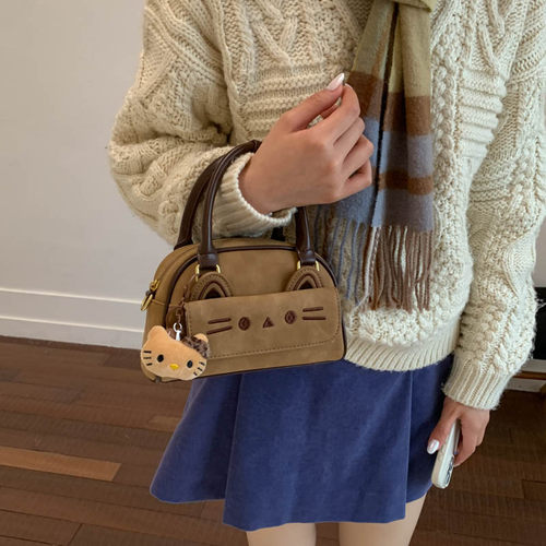 可爱猫咪保龄球包包女斜挎手机包