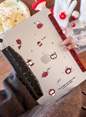【内置笔袋】新年红色波点插画ipad肤感三折Y折笔袋款保护壳带搭扣air765/4平板套pro11寸2024/13英寸无笔槽