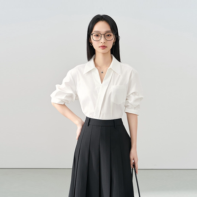 伯德小姐白色v领衬衫女士