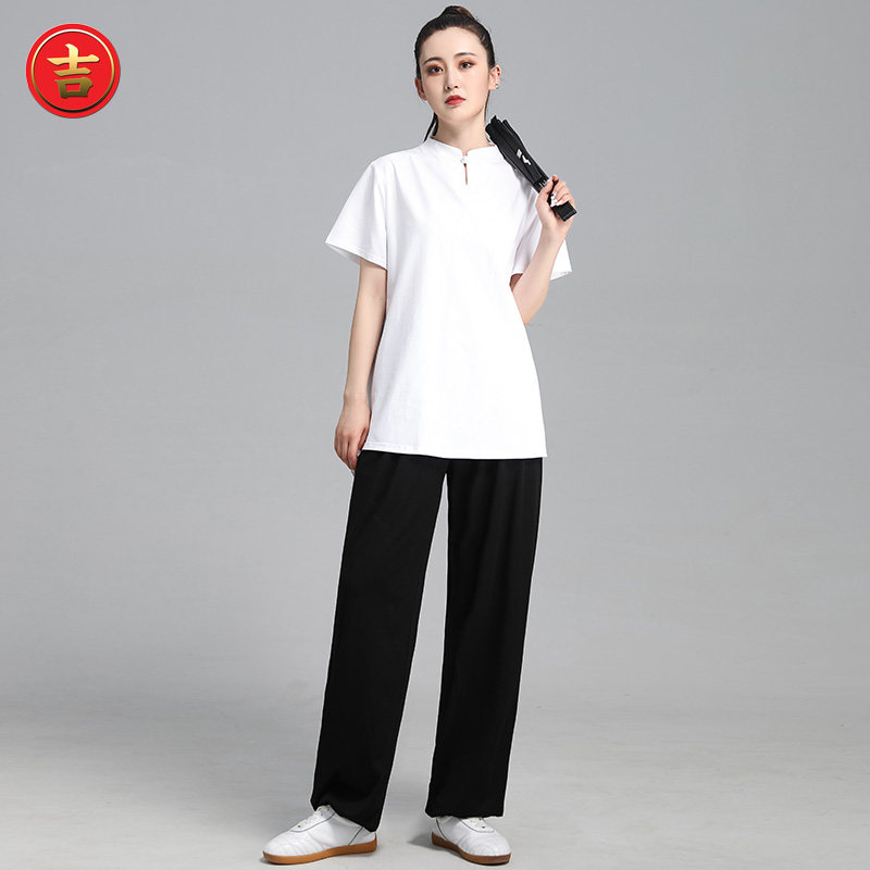 好货夏季短袖两件套太极服 瑜伽灯笼裤夏季团体比赛T恤练功服订制