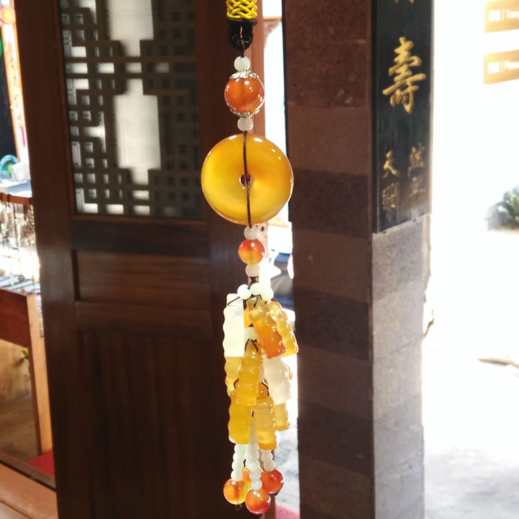 包邮玉石玛瑙节节高竹报平安车挂