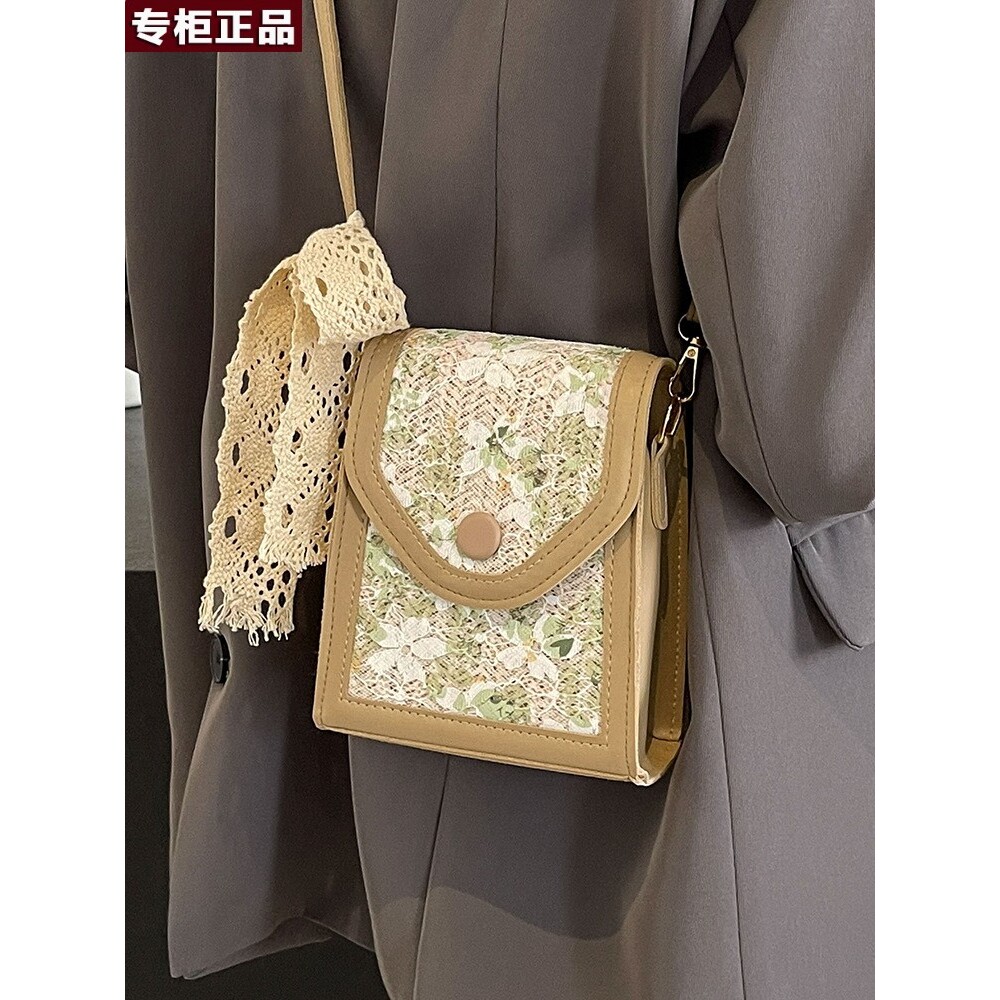 韩国AS品牌今年流行草编包包女夏季新款斜挎包女ins小清新蕾丝编