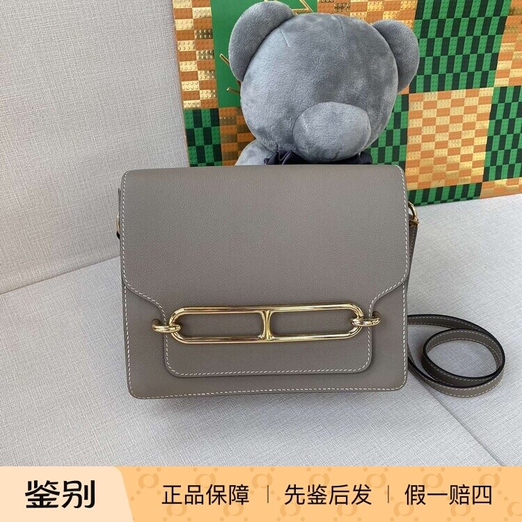 99新爱马仕Hermes roulis23猪鼻子大象灰金扣单肩斜挎包
