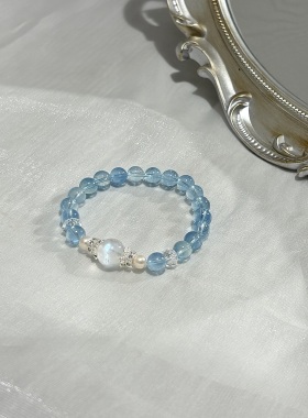 卡8咪海蓝宝顶珠卡11蓝月搭天然淡水珠珍珠手链冰川蓝海蓝宝手串