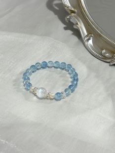 卡8咪海蓝宝顶珠卡11蓝月搭天然淡水珠珍珠手链冰川蓝海蓝宝手串