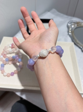 卡13紫玉晶+14咪白雪花+10咪奶白晶+6咪天然淡水珍珠 水晶手串