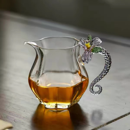 鸢尾花公道杯高硼硅耐热玻璃分茶器功夫茶具全手工茶海230ml