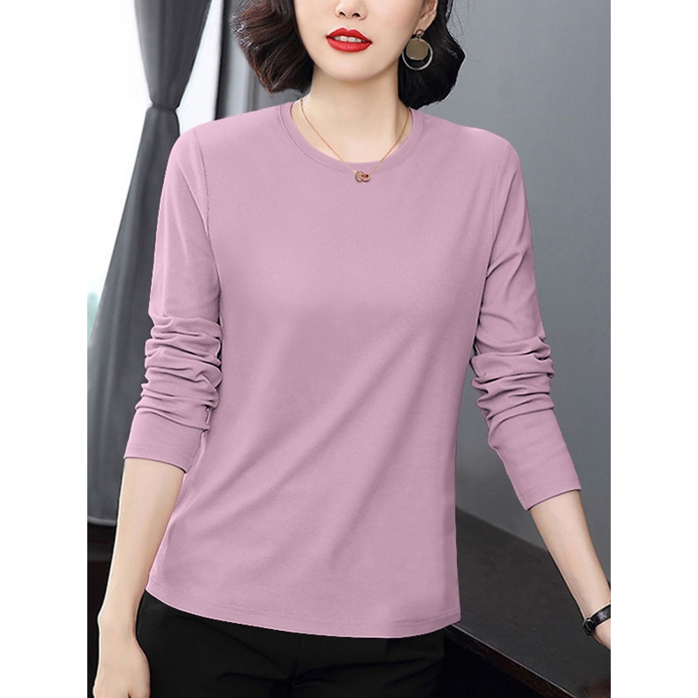 恒源祥中年妈妈纯棉长袖t恤女上衣春秋新款女士女装打底衫中老年