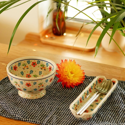 波兰进口手绘陶瓷汤盆燕麦杯水杯