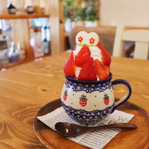 波兰进口手绘陶瓷蓝边草莓米饭碗高脚汤碗汤菜盘咖啡杯送友人C210