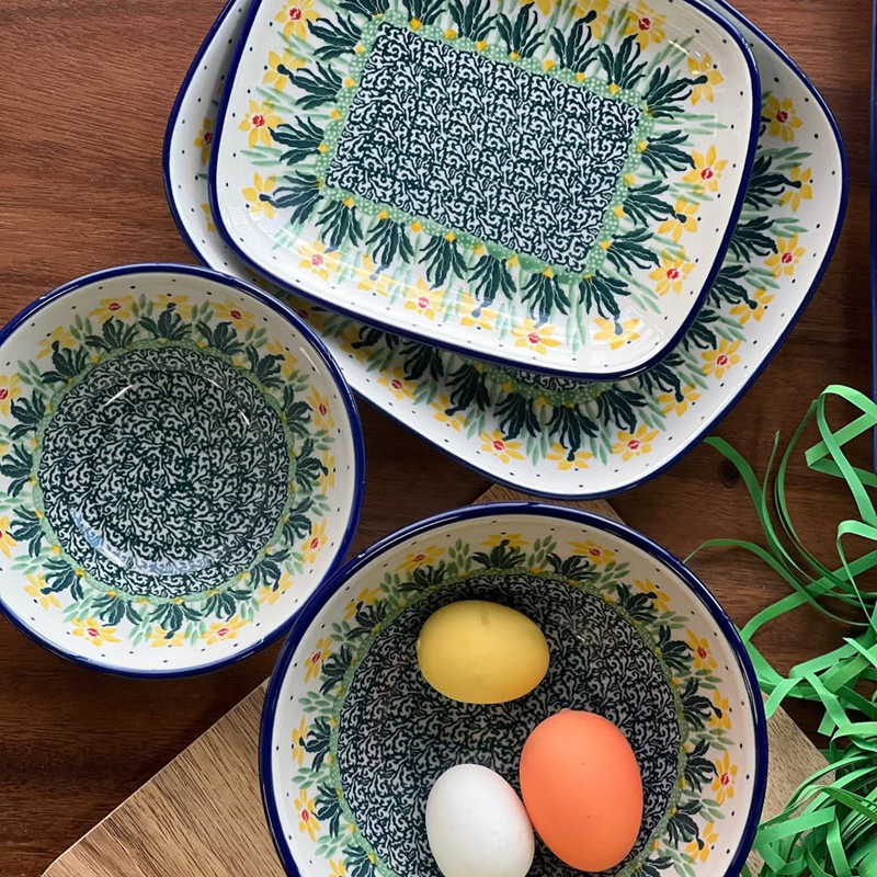 波兰进口手绘陶瓷汤碗波浪边面碗