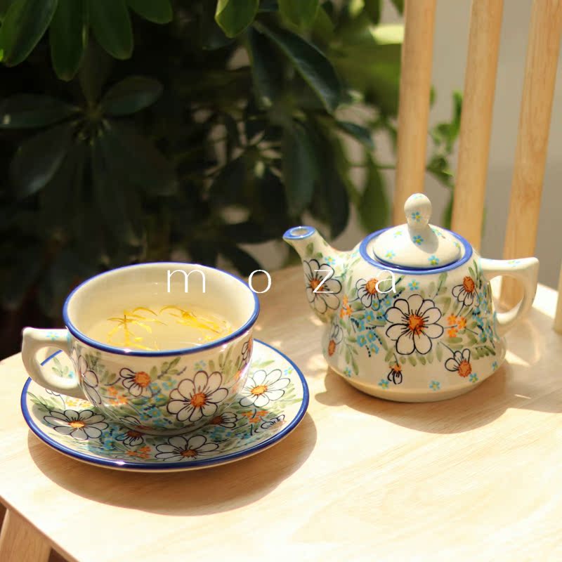 波兰进口手绘陶瓷轻奢壶杯碟套装