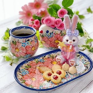 波兰原产手绘陶瓷艺术家粉花马克杯大茶壶咖啡杯碟送友人礼物A509