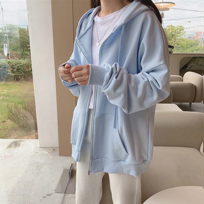 卫衣蓝色运动薄款ins潮拉链开衫