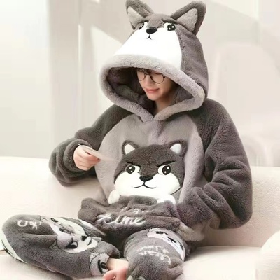 秋冬季男士珊瑚绒睡衣加厚加绒