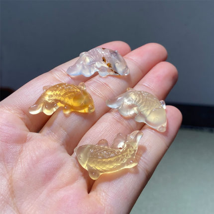 天然高冰锦鲤玛瑙项坠手链坠饰品男女款 香槟金色黄色金鱼玉坠