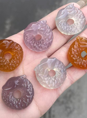 男女玉髓龙扣项坠手工雕刻天然