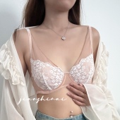 柔软法式 文胸上托钢圈舒适透气大胸显小 性感网纱拼接蕾丝内衣套装