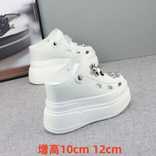 厚底增高12CM包头半拖鞋女夏季新款10cm小个子一脚蹬无后跟洞洞鞋