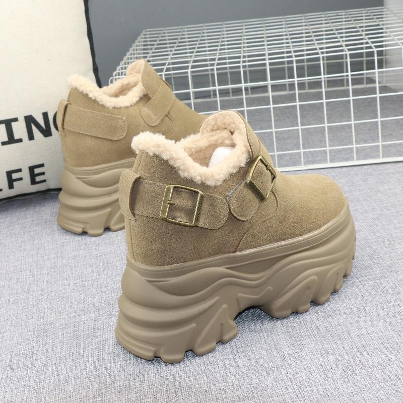 12CM小个子内增高勃肯鞋女加绒保暖冬季新款10cm厚底松糕毛毛棉鞋