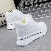 子2021年新款 显瘦厚底小白鞋 冬季 加绒内增高10cm女鞋 保暖休闲棉鞋