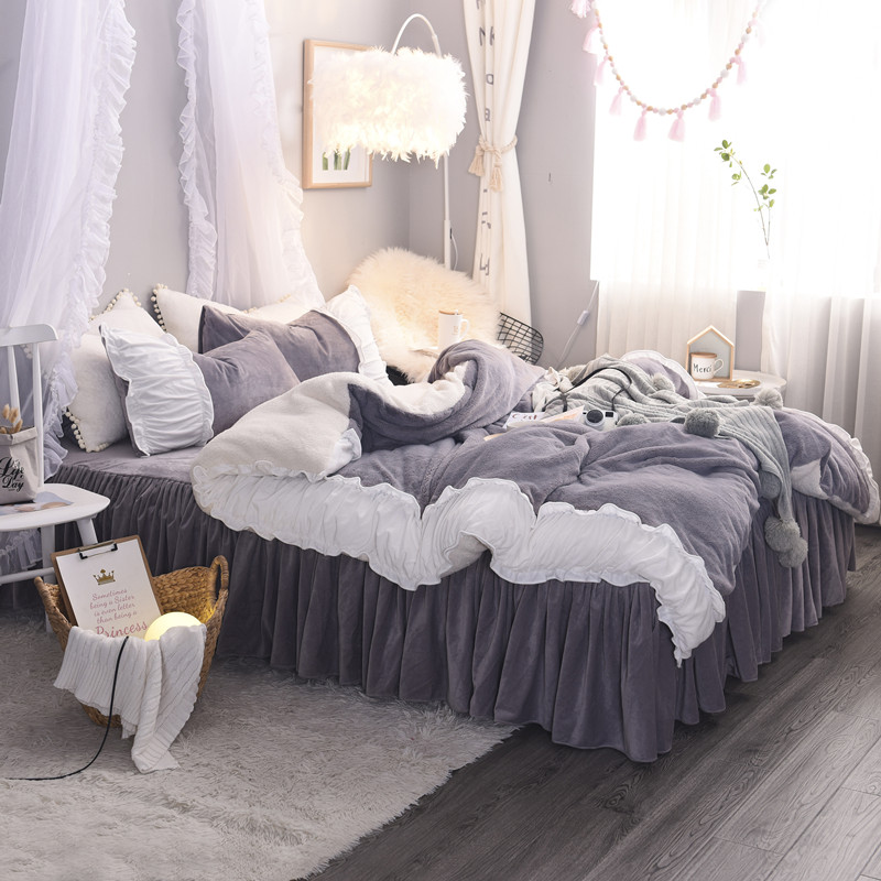 公主风兔法兰绒双人裙款四件套