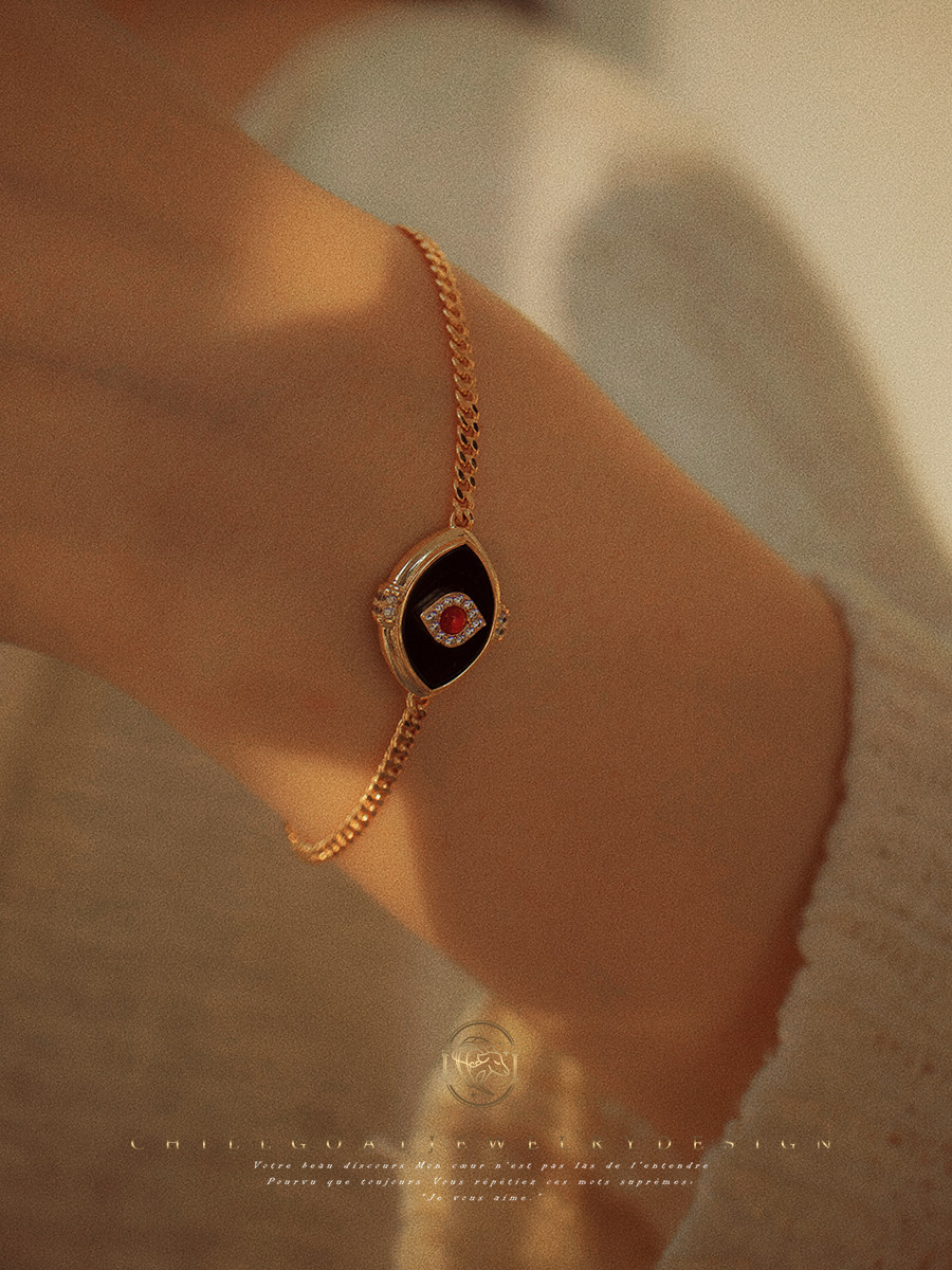 《Wedjat》原创设计古埃及复古眼睛天然红黑玛瑙小众手链手环手饰