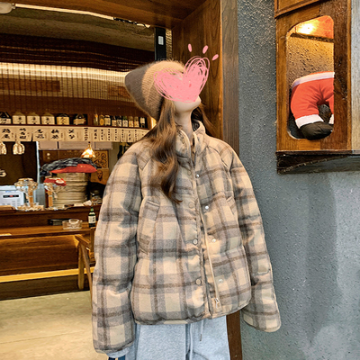 格子棉衣超好看爆款加厚棉袄潮