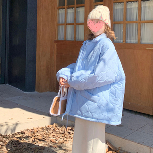 菱格棉服女冬季新款中长款宽松韩系冬装羊羔毛加厚棉衣棉袄外套冬