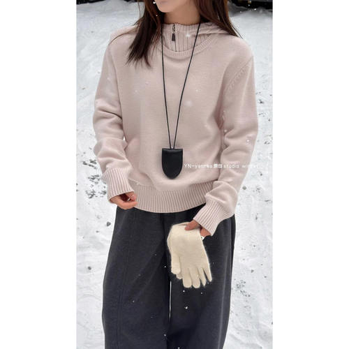 韩式休闲显瘦套头连帽针织衫毛衣