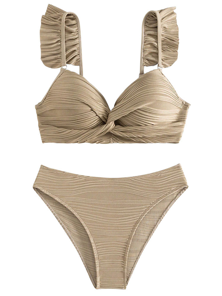 Fashion Resort Style Bikini Suit 2024 New arrival Loose-Fit mm sexy Pink High Slit Ruffles Bikini