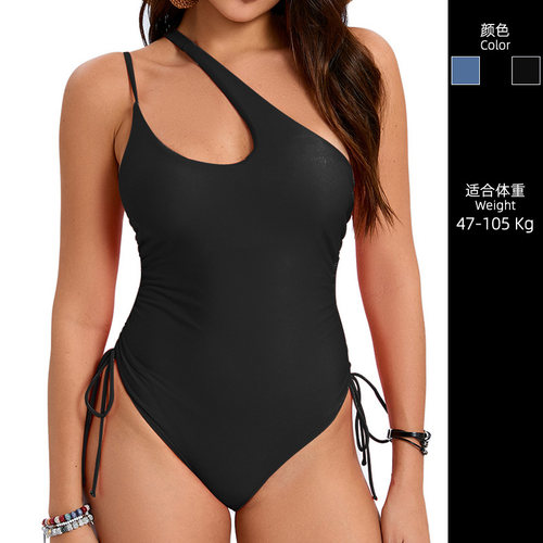 大码胖mm单肩三角连体泳衣女夏