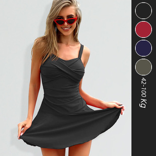 保守平角裙式 爆款 性感遮肚显瘦 泡温泉泳衣女2025新款 纯色欧美大码