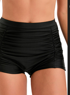 黑色保守遮肚显瘦防走光平角大码高腰泳裤女200斤单独游泳裤夏季