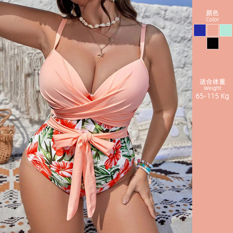 大码胖mm女款钢托聚拢连体泳衣