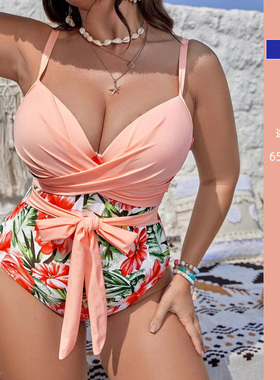 清仓！欧美性感钢圈聚拢女款泳衣连体大码胖mm保守风遮肉显瘦泳装