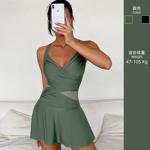 大码胖妹裙式平角裤连体泳衣温泉