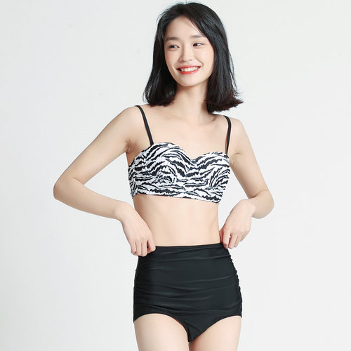 大码小胸性感钢托聚拢高腰比基尼