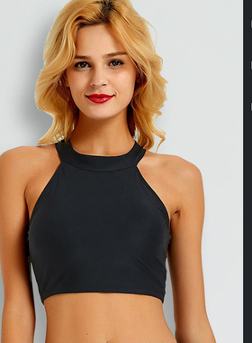 单卖大码微胖mm背心式比基尼上衣时尚性感保守显瘦温泉泳衣女单件