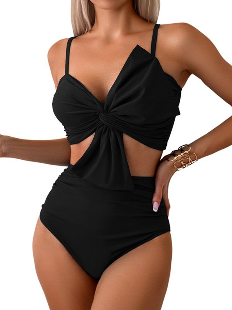 European and American Fat Hottie Bikini with Small Breasts Gathered to Cover the Flesh and Look Slimming Look Holiday Style Split Swimsuit for Women with Bow Hot Spring