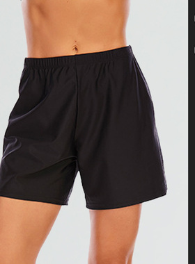 欧美纯色高腰泳裤女大码保守遮肚显瘦平角短裤防走光女士游泳裤子