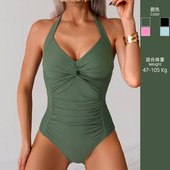 欧美绝美泡温泉泳衣女士大码 度假高级感 性感风遮肚显瘦连体泳装