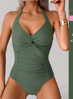 欧美绝美泡温泉泳衣女士大码性感风遮肚显瘦连体泳装度假高级感