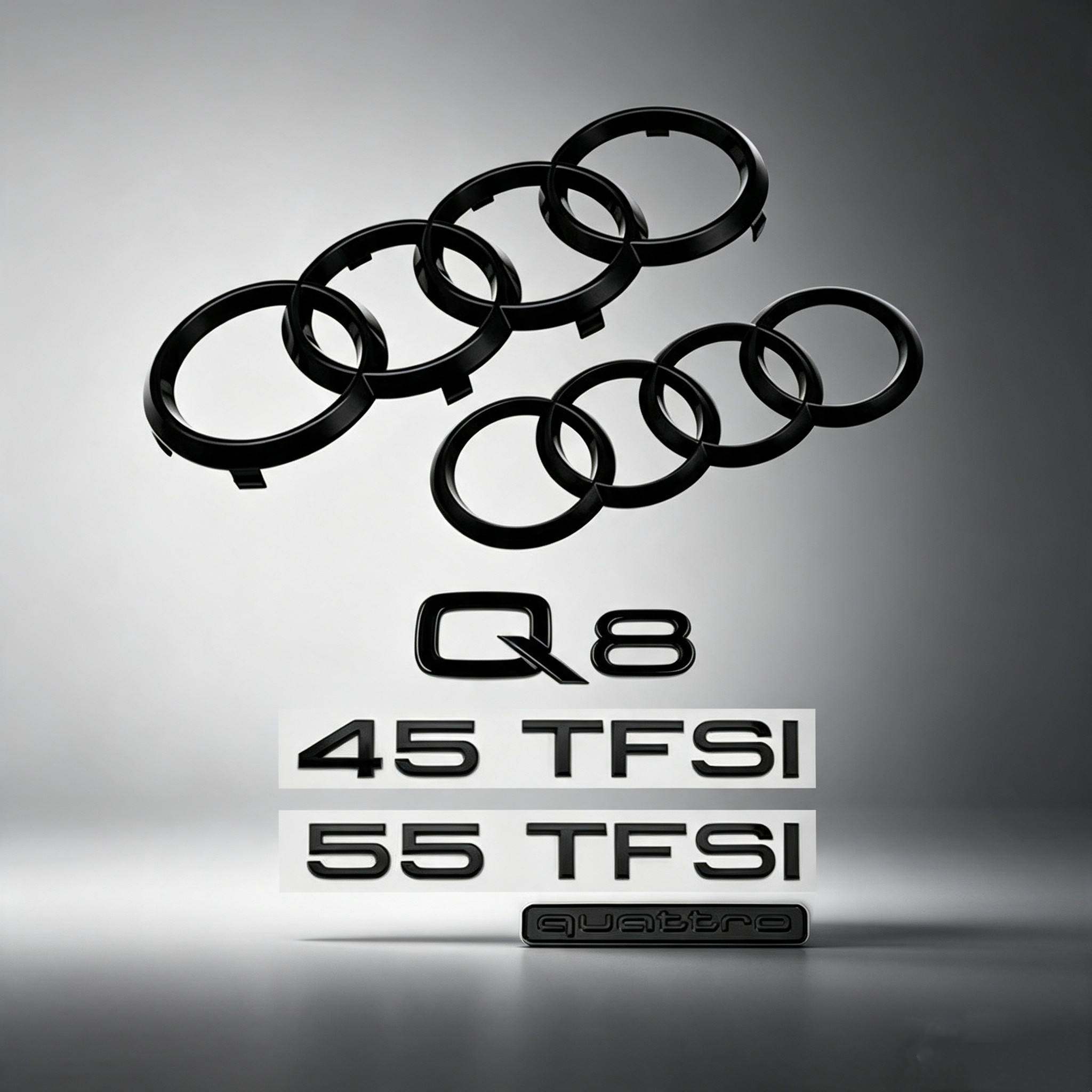 奥迪Q8黑色车标改装四环标45 55TFSI排量标四驱标尾标字母装饰贴